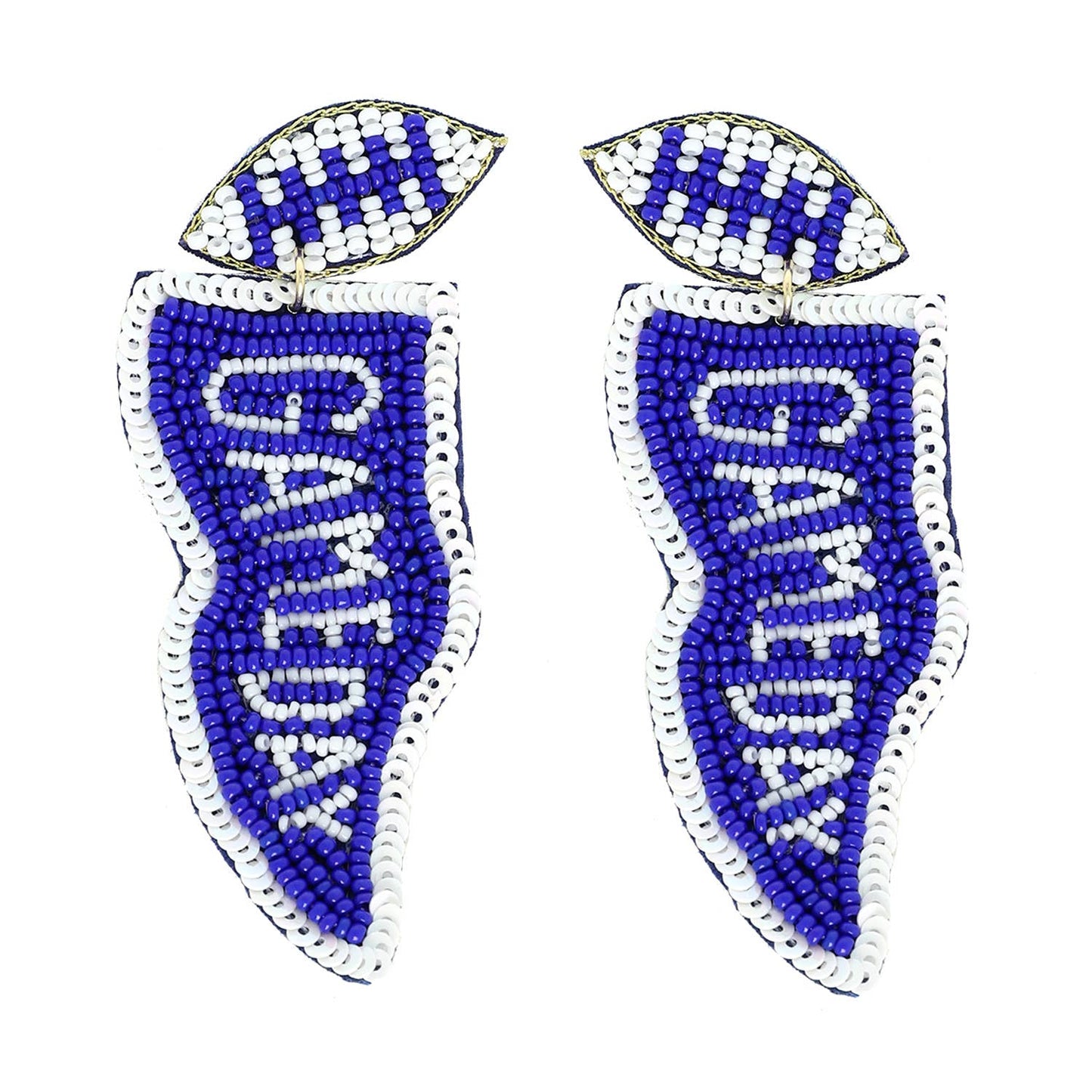 Game Day Letter Beaded Sequins Flag Post Earrings : Purple White