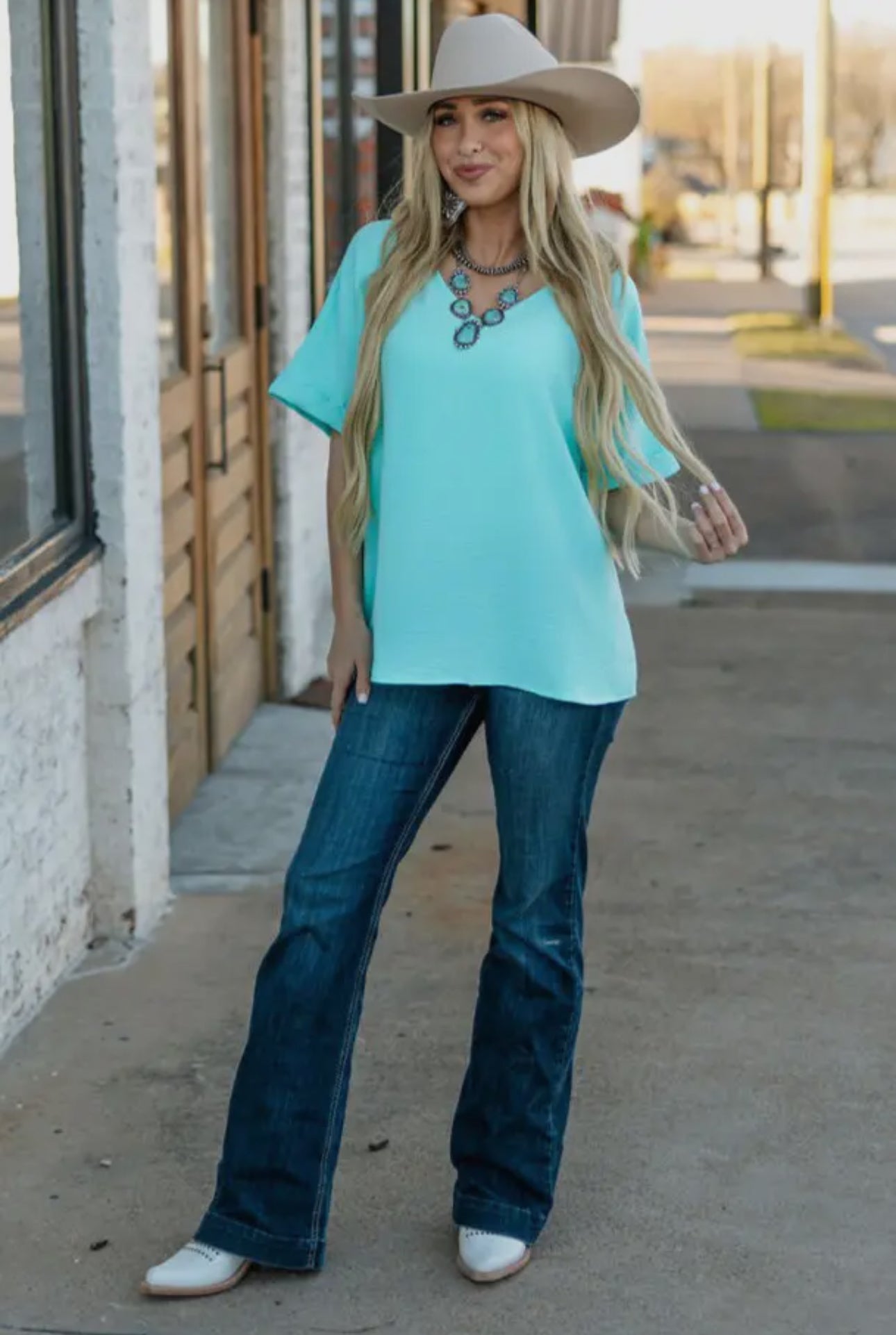 Aqua Dolman Sleeve Blouse