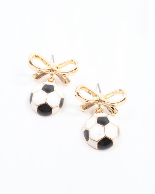 Sporty Bow Soccer  Earring Gold: Default