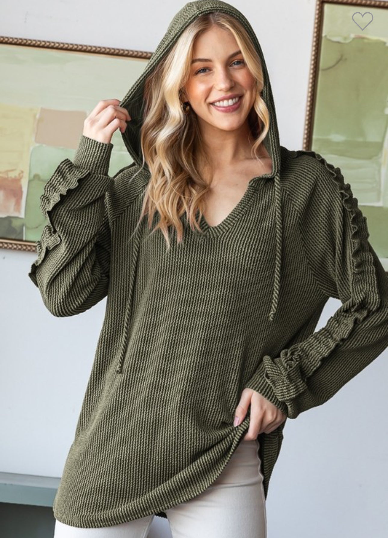 Olive Ruffle Hoodie