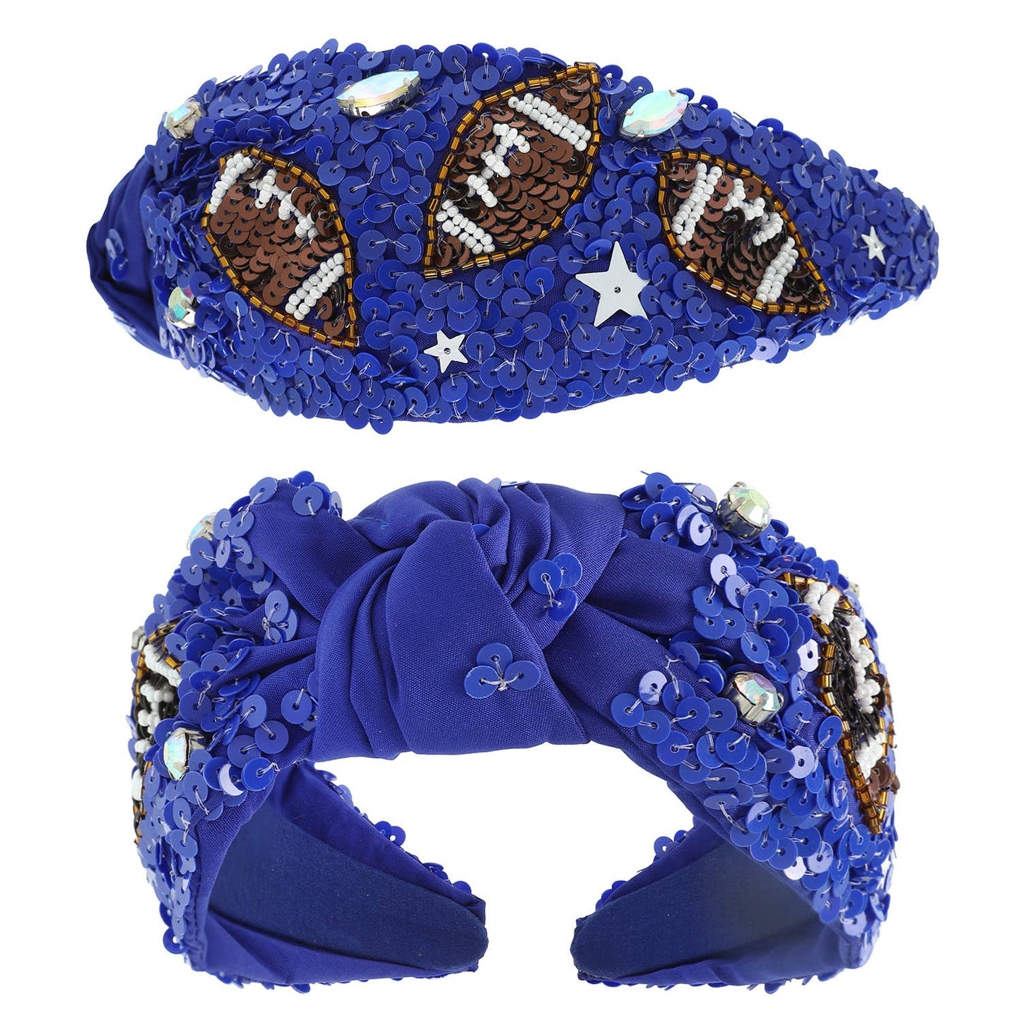 Football Top Knotted Jeweled Beaded Headband : Orange