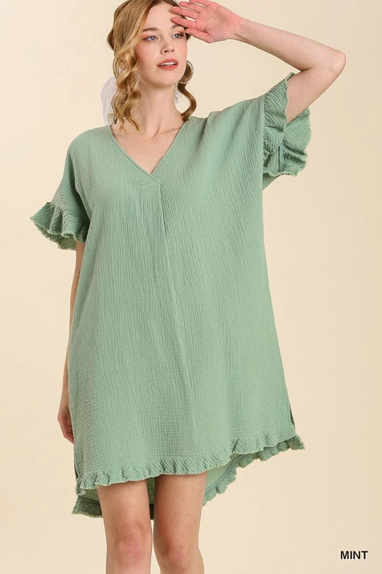 Mint Ruffle Sleeve Dress