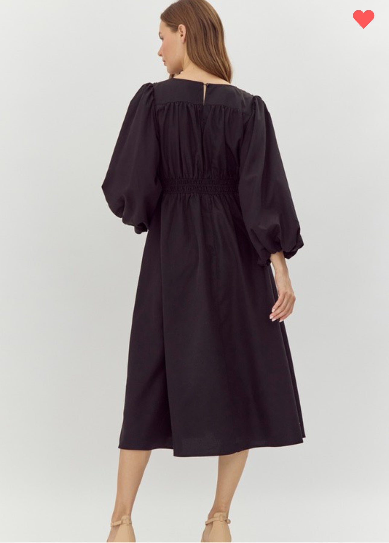 Black Smocked Waist Midi Dress