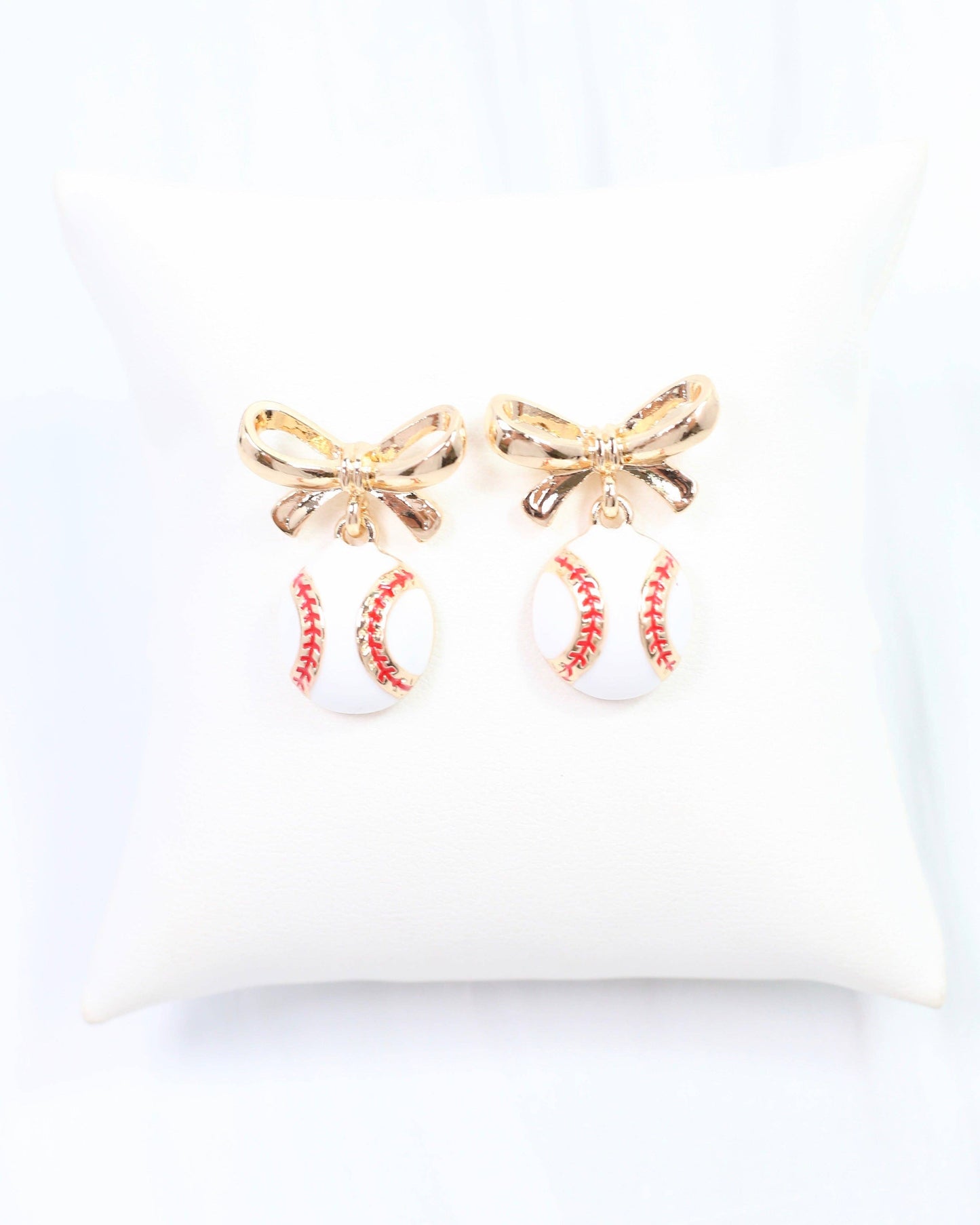 Sporty Bow Baseball Earring Gold: Default