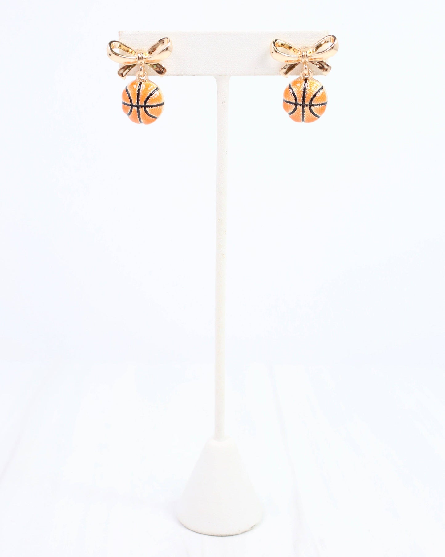 Sporty Bow Basketball Earring Gold: Default