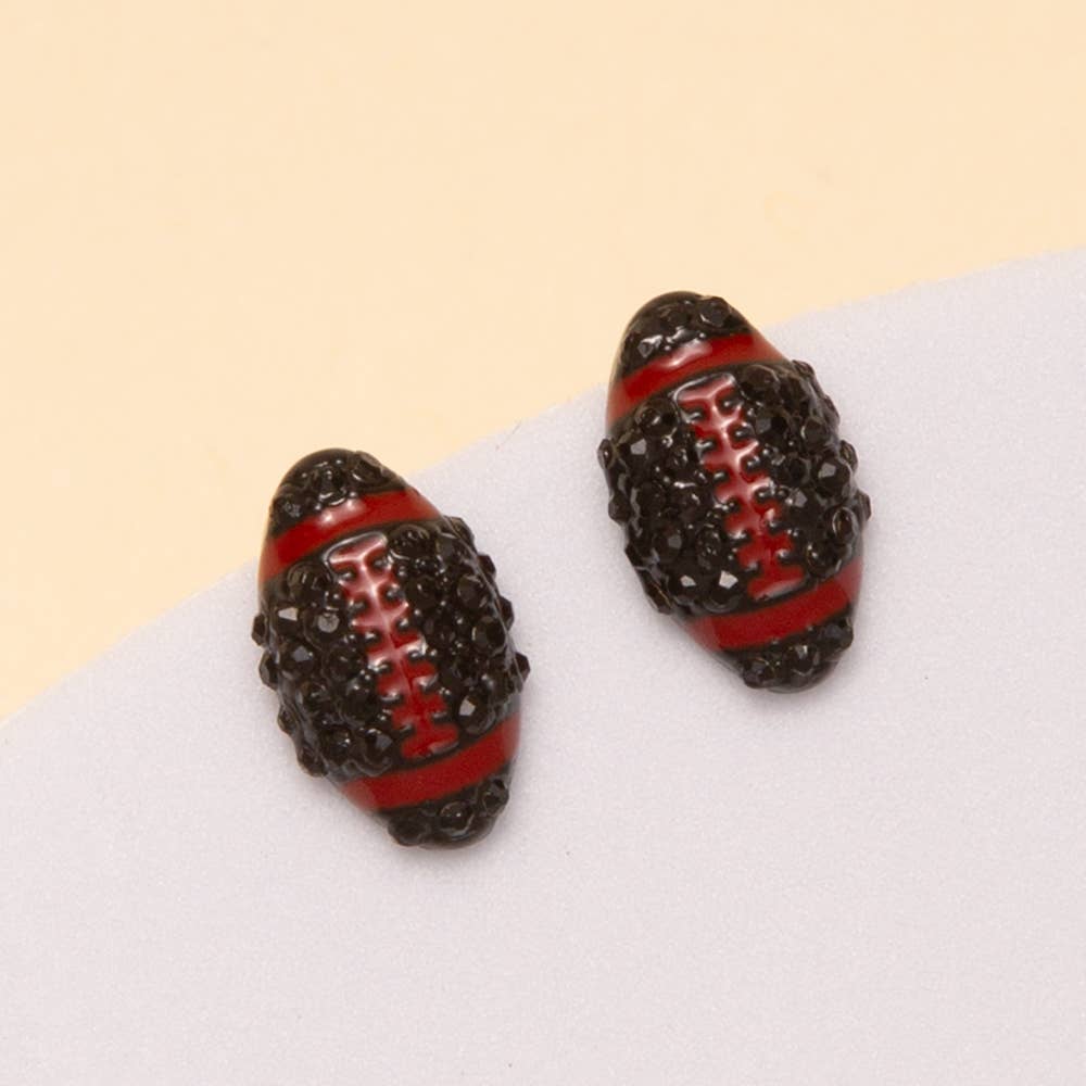 Gameday Two-Tone Rhinestone Pave Football Stud Earrings: Orange