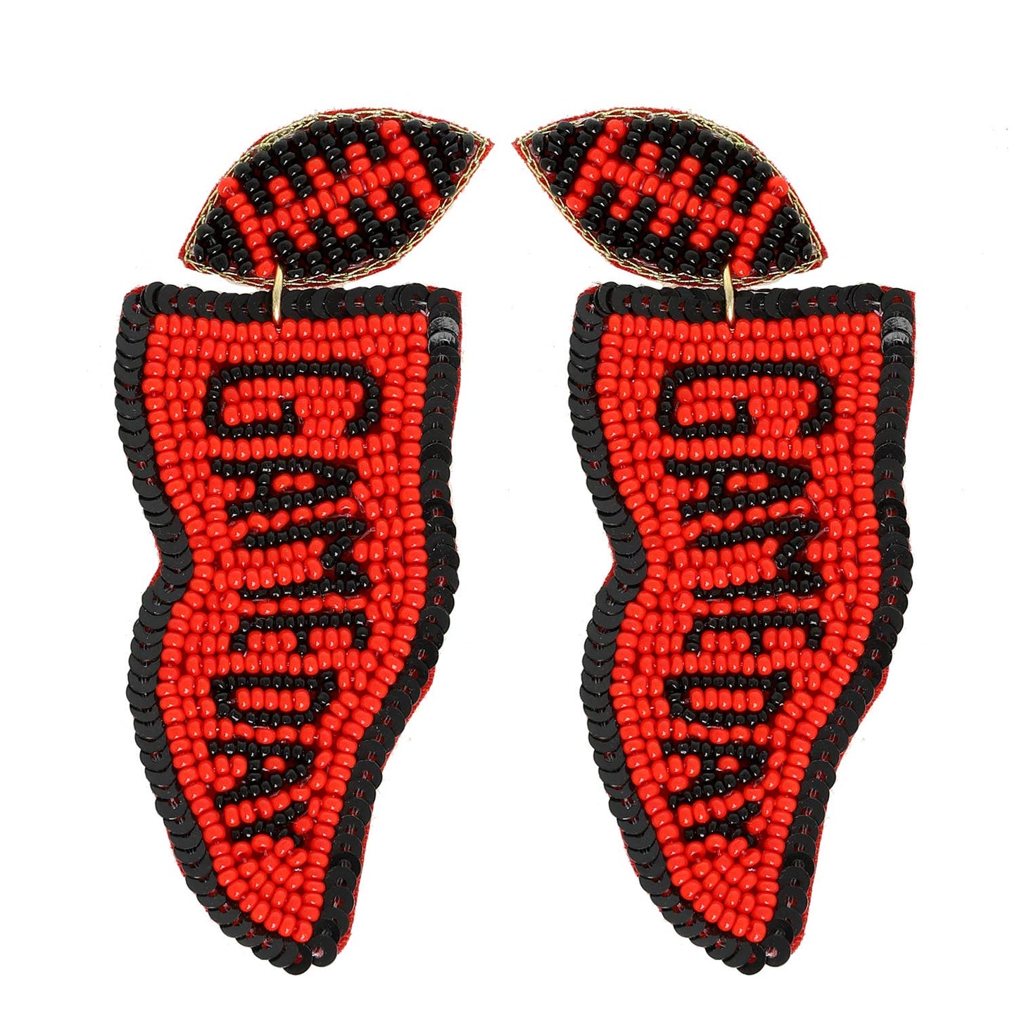 Game Day Letter Beaded Sequins Flag Post Earrings : Purple White