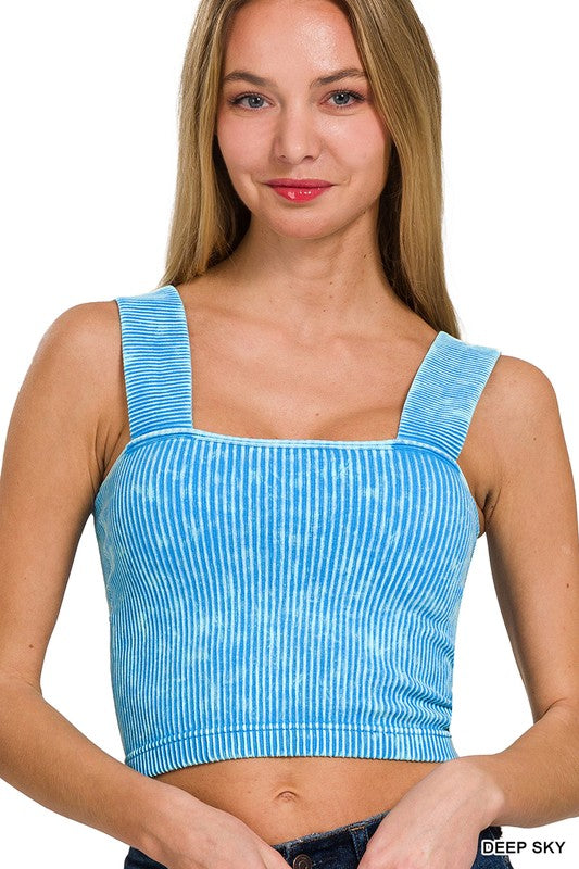 Deep Sky Ribbed Tank with Pads