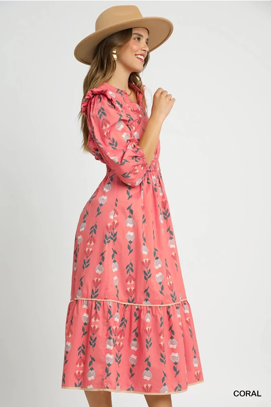 Coral Mix Midi Dress