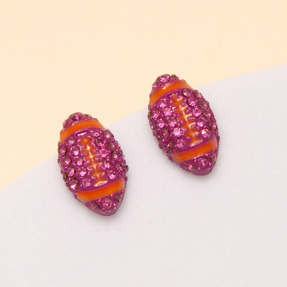 Gameday Two-Tone Rhinestone Pave Football Stud Earrings: Red