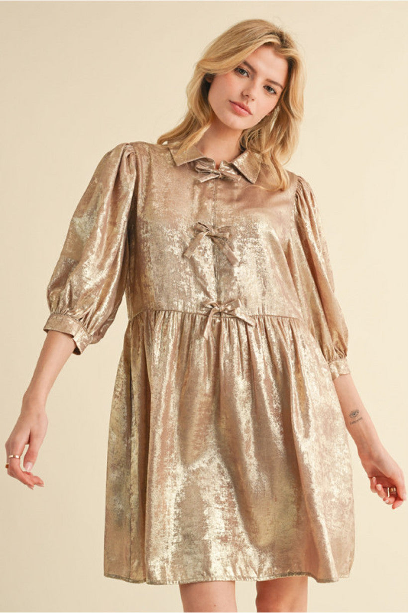Gold Shimmer Bow Dress
