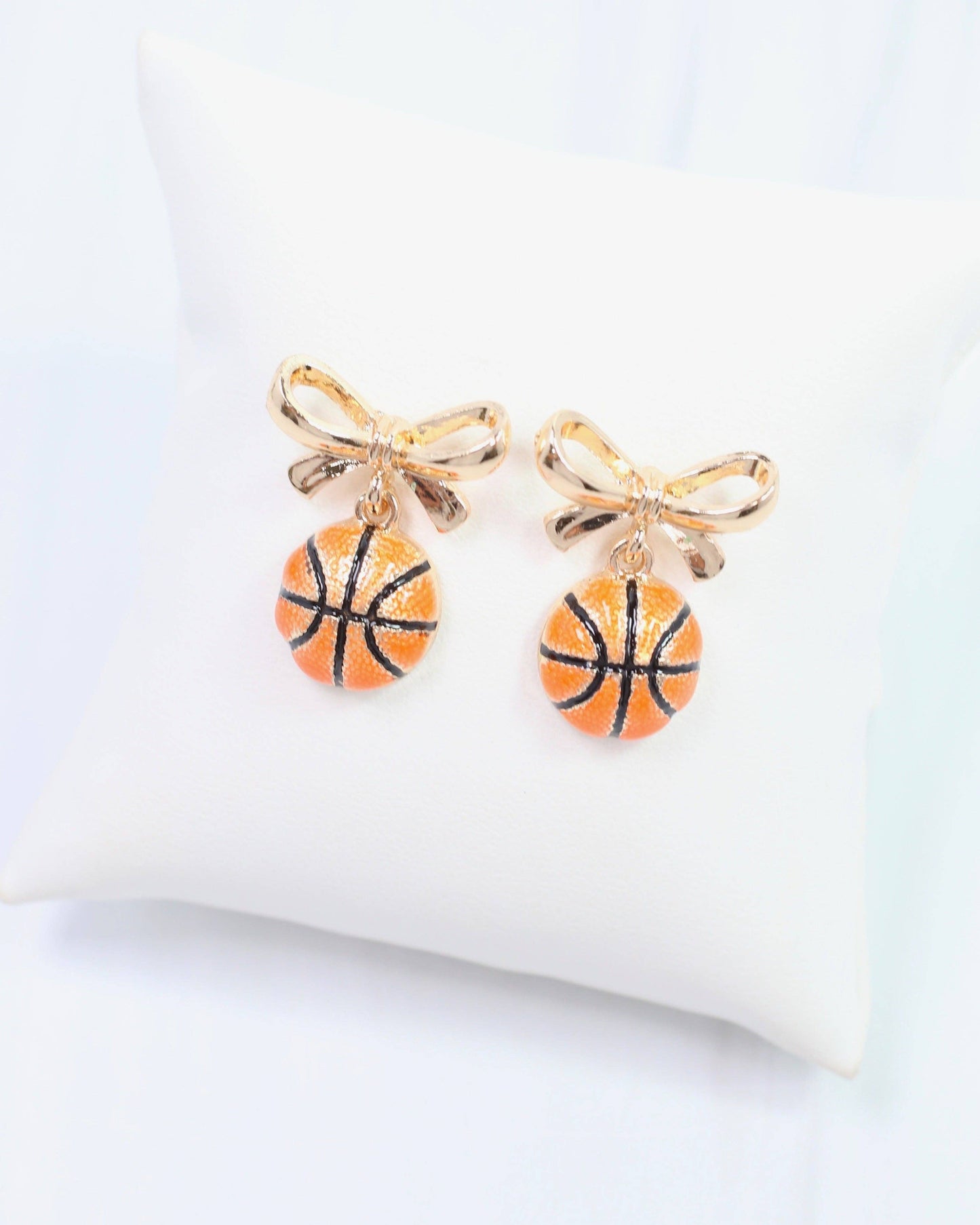 Sporty Bow Basketball Earring Gold: Default