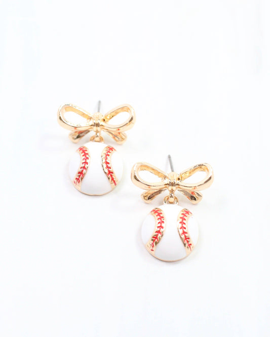 Sporty Bow Baseball Earring Gold: Default