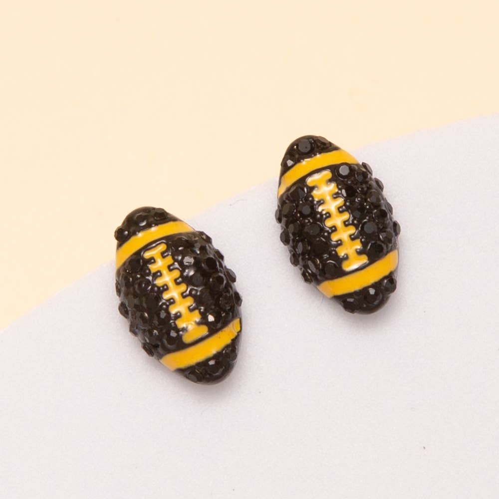 Gameday Two-Tone Rhinestone Pave Football Stud Earrings: Red