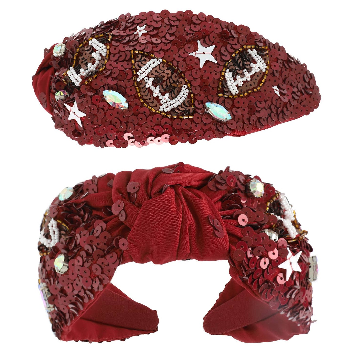 Football Top Knotted Jeweled Beaded Headband : Orange