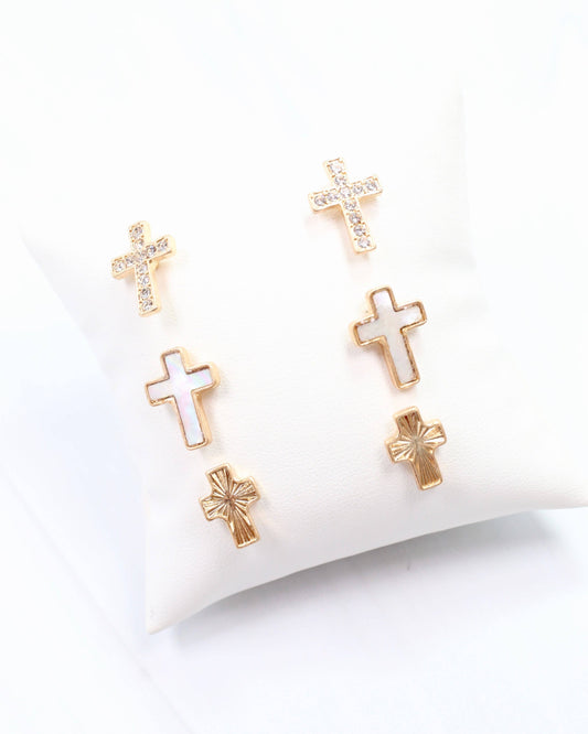 Gia Cross Earring Set Worn Gold: Default
