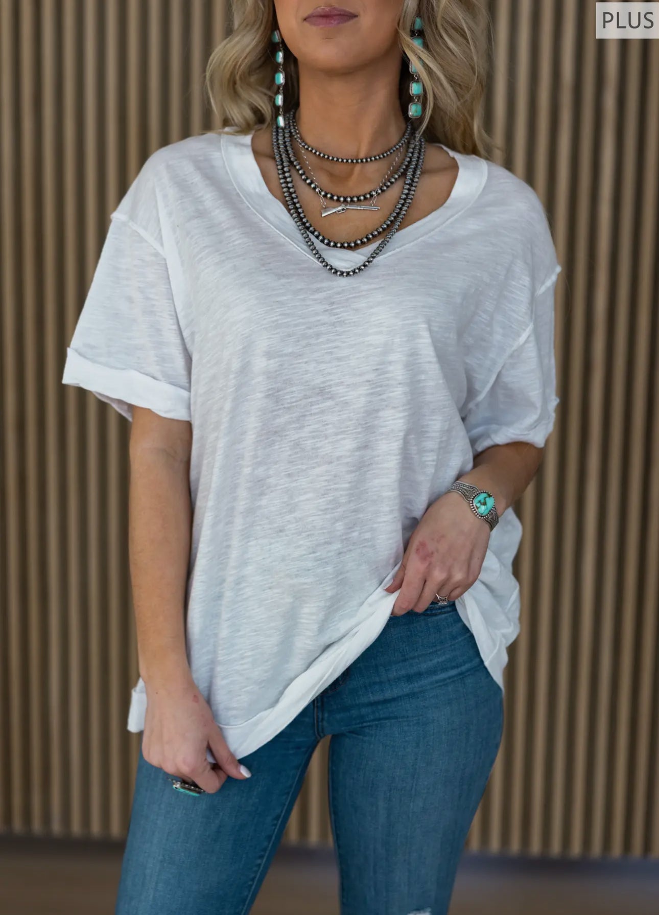 Ivory Raw Edge V-Neck Top
