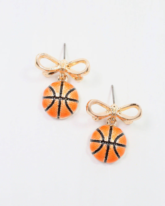 Sporty Bow Basketball Earring Gold: Default