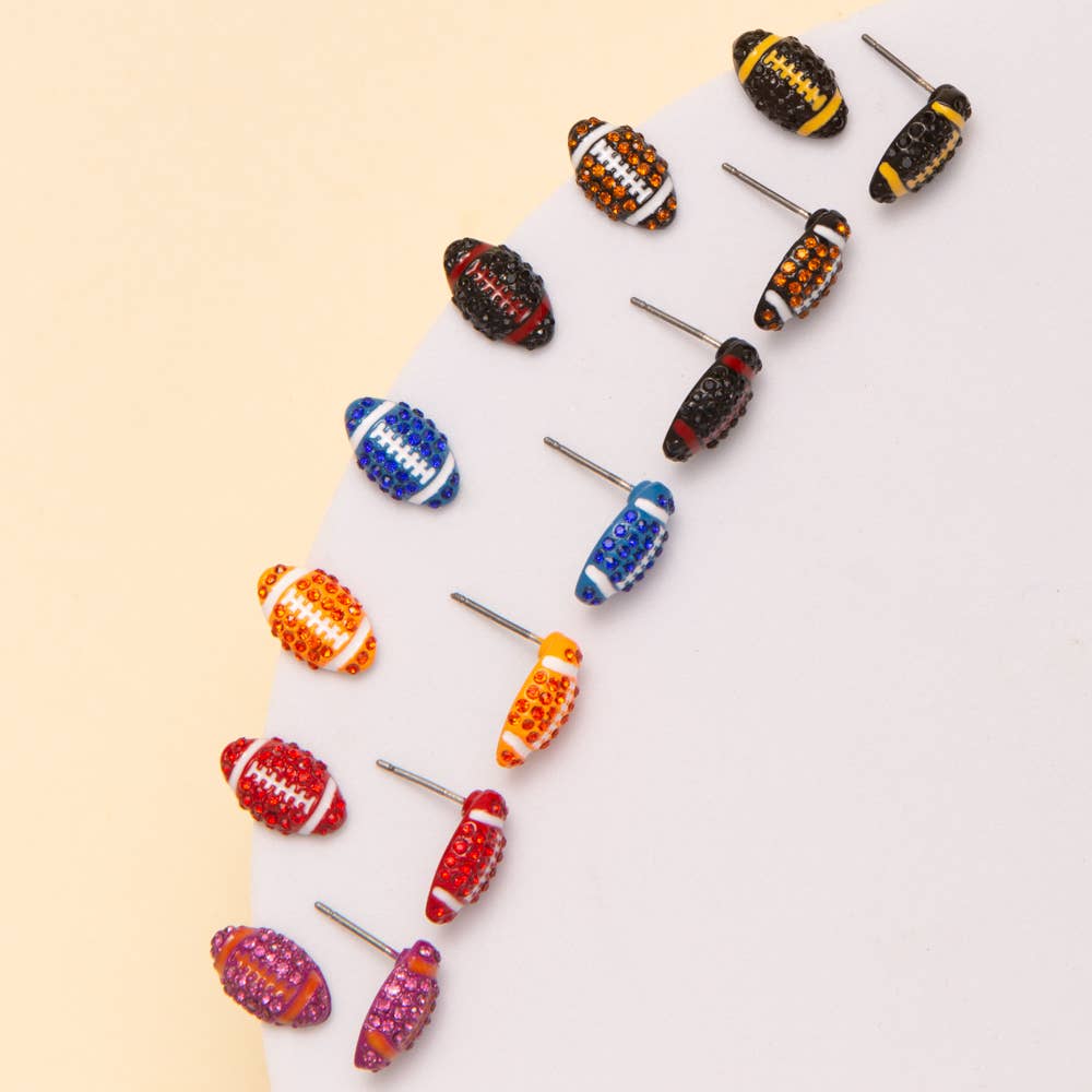 Gameday Two-Tone Rhinestone Pave Football Stud Earrings: Orange