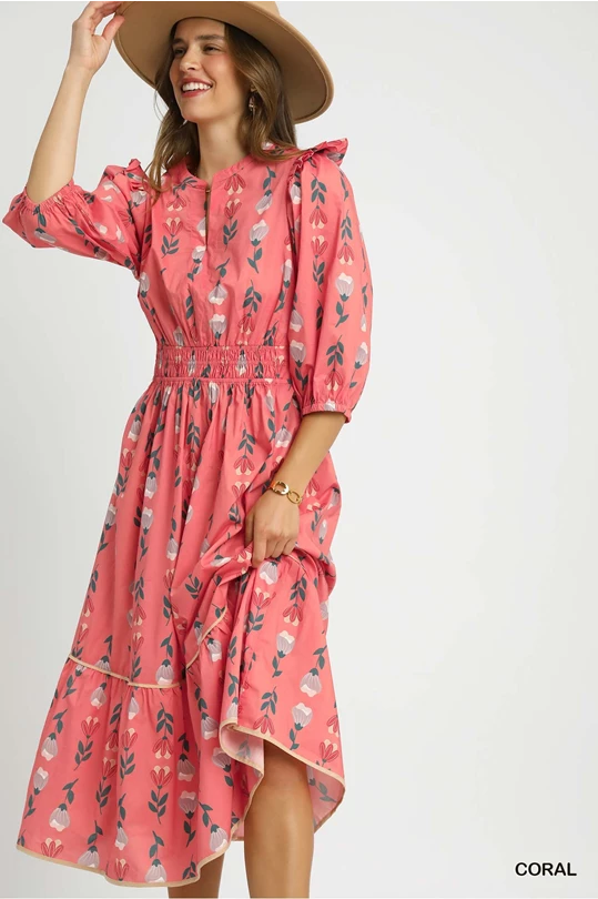 Coral Mix Midi Dress