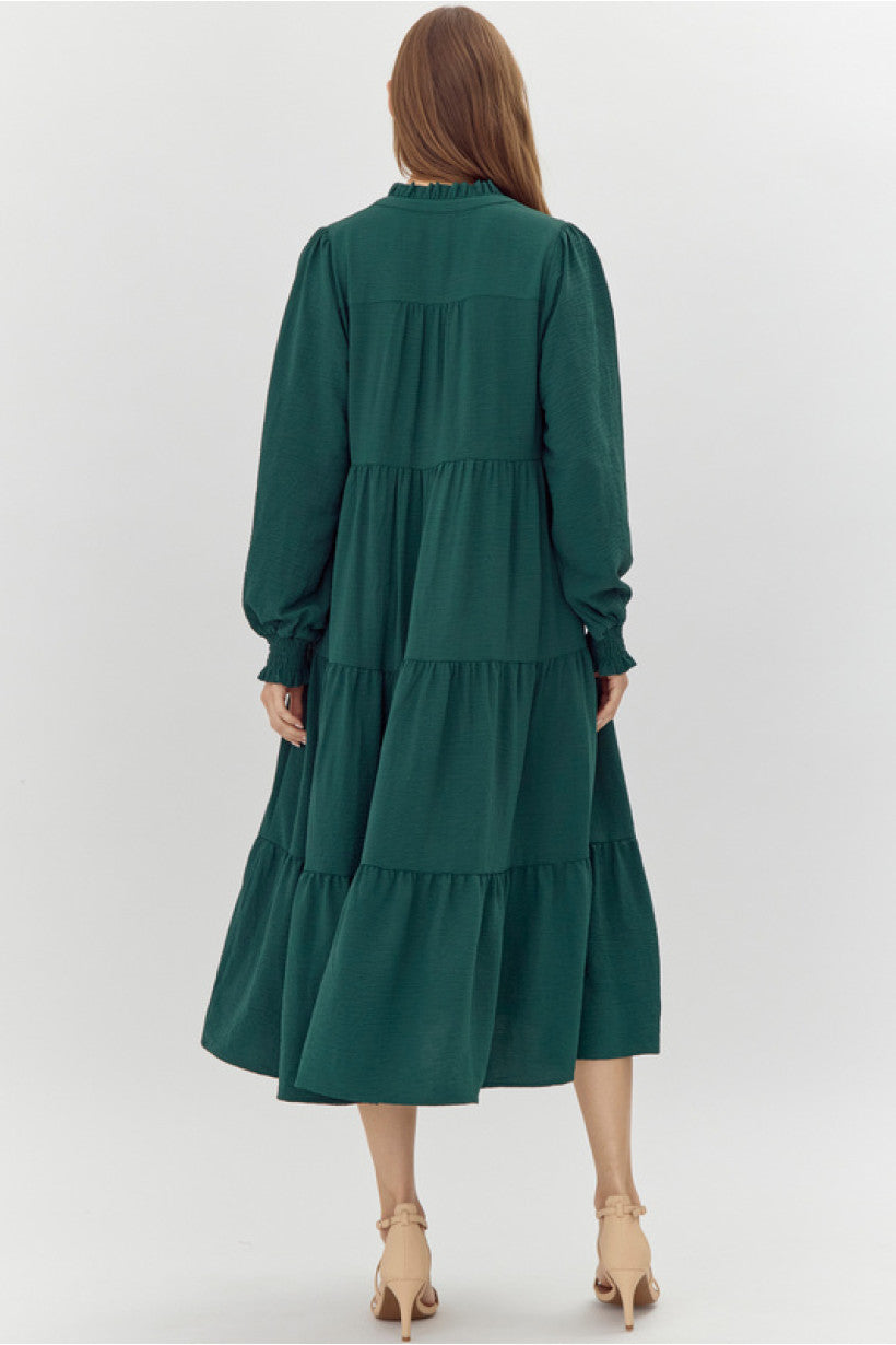 Hunter Green Ruffle Midi Dress