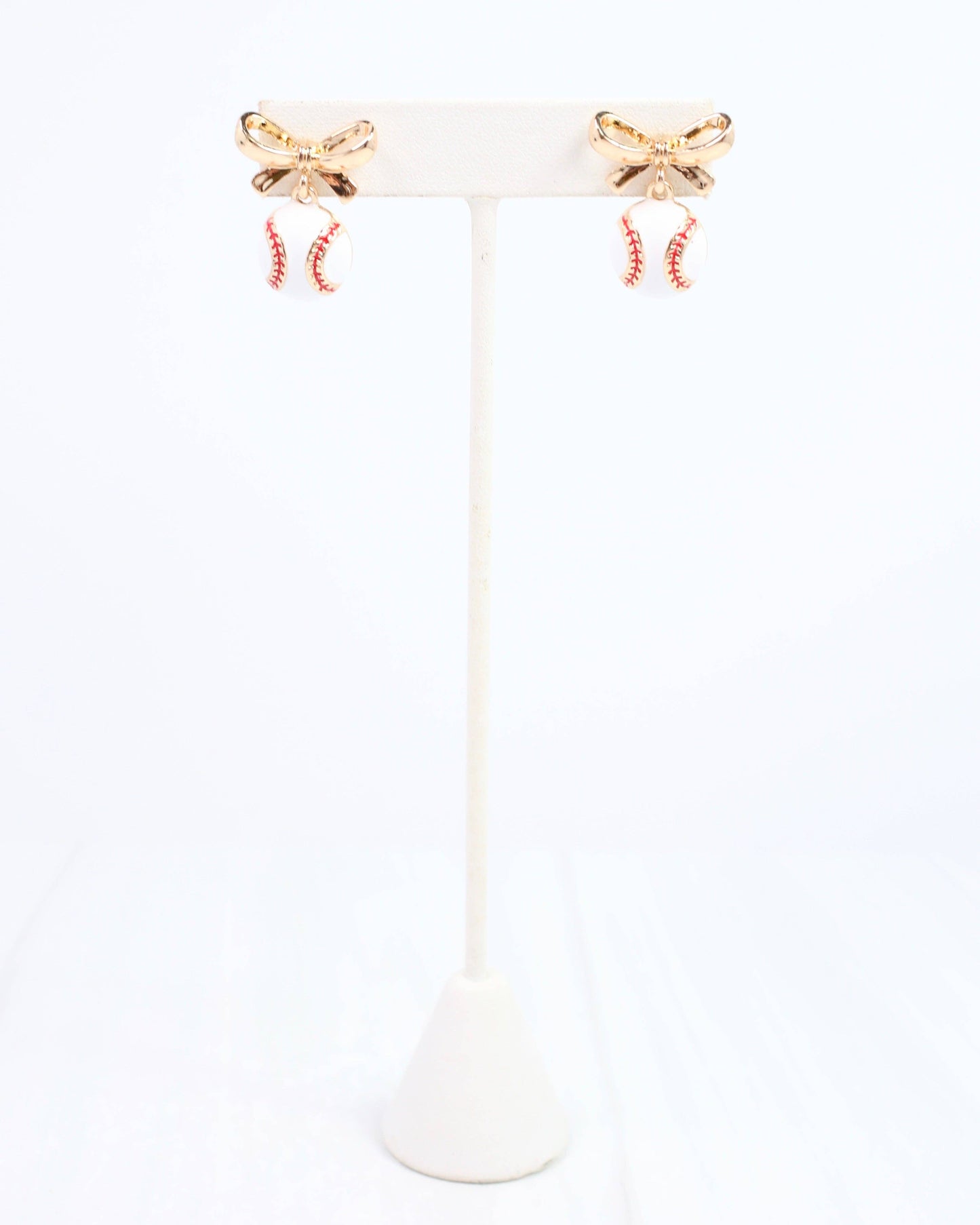 Sporty Bow Baseball Earring Gold: Default