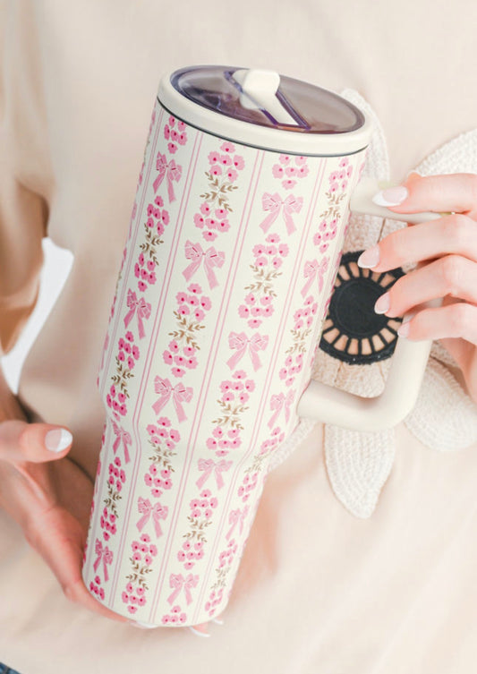 Pink Floral Bow 40oz Tumbler