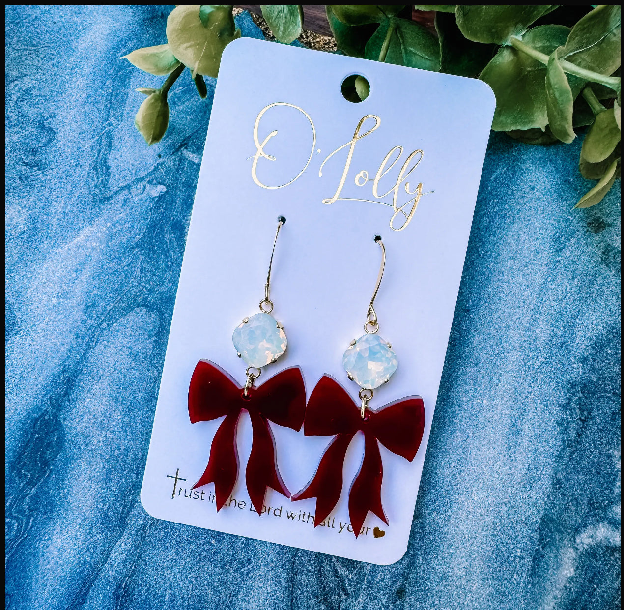 Maroon & White Bow Earrings