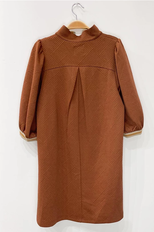 Brown High Neck Jacquard Mini Dress