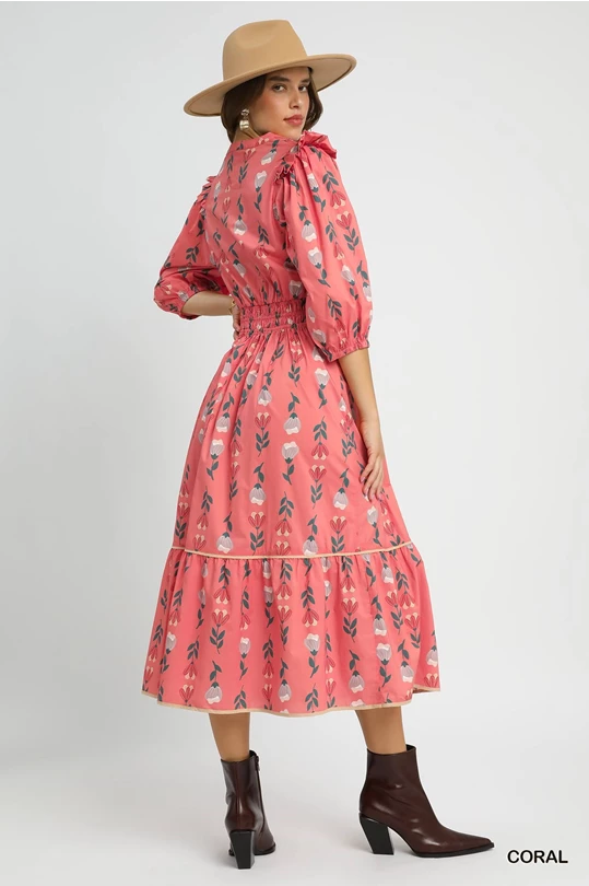 Coral Mix Midi Dress