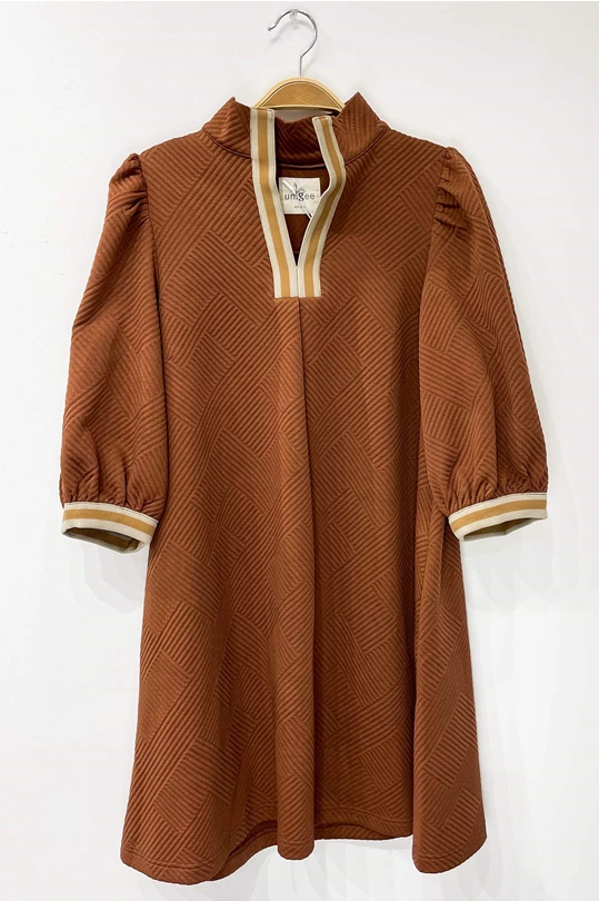 Brown High Neck Jacquard Mini Dress