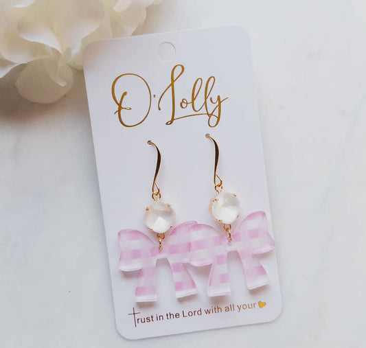 O’Lolly Claire Pink Gingham Bow Earrings