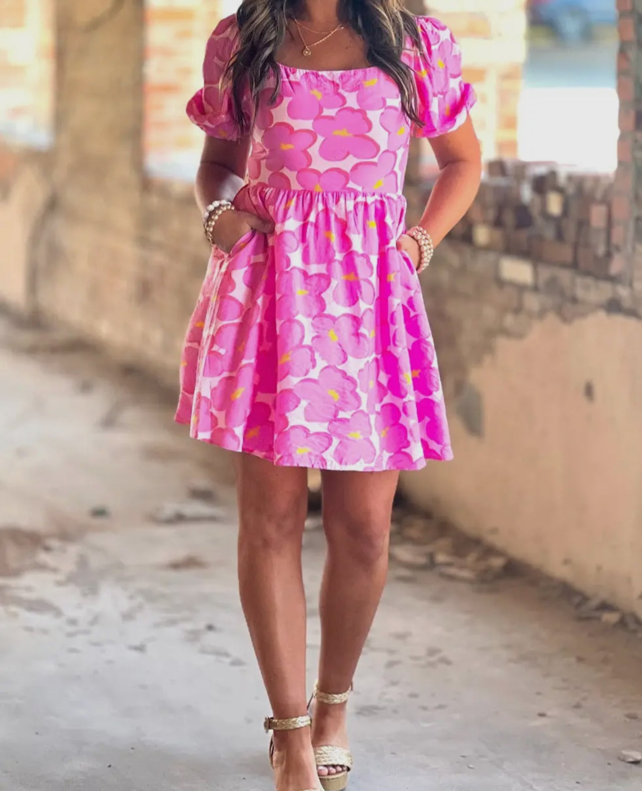 Floral Empire Waist Tie Back Dress