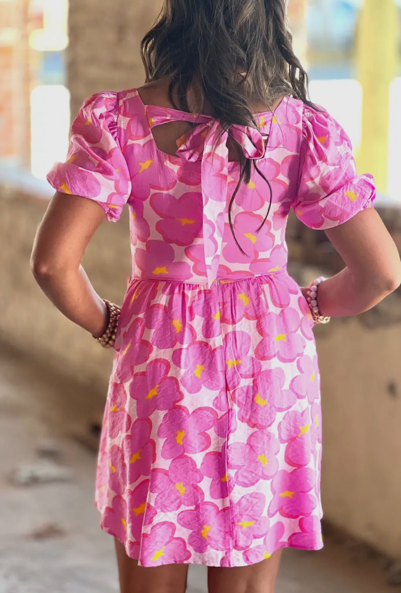 Floral Empire Waist Tie Back Dress