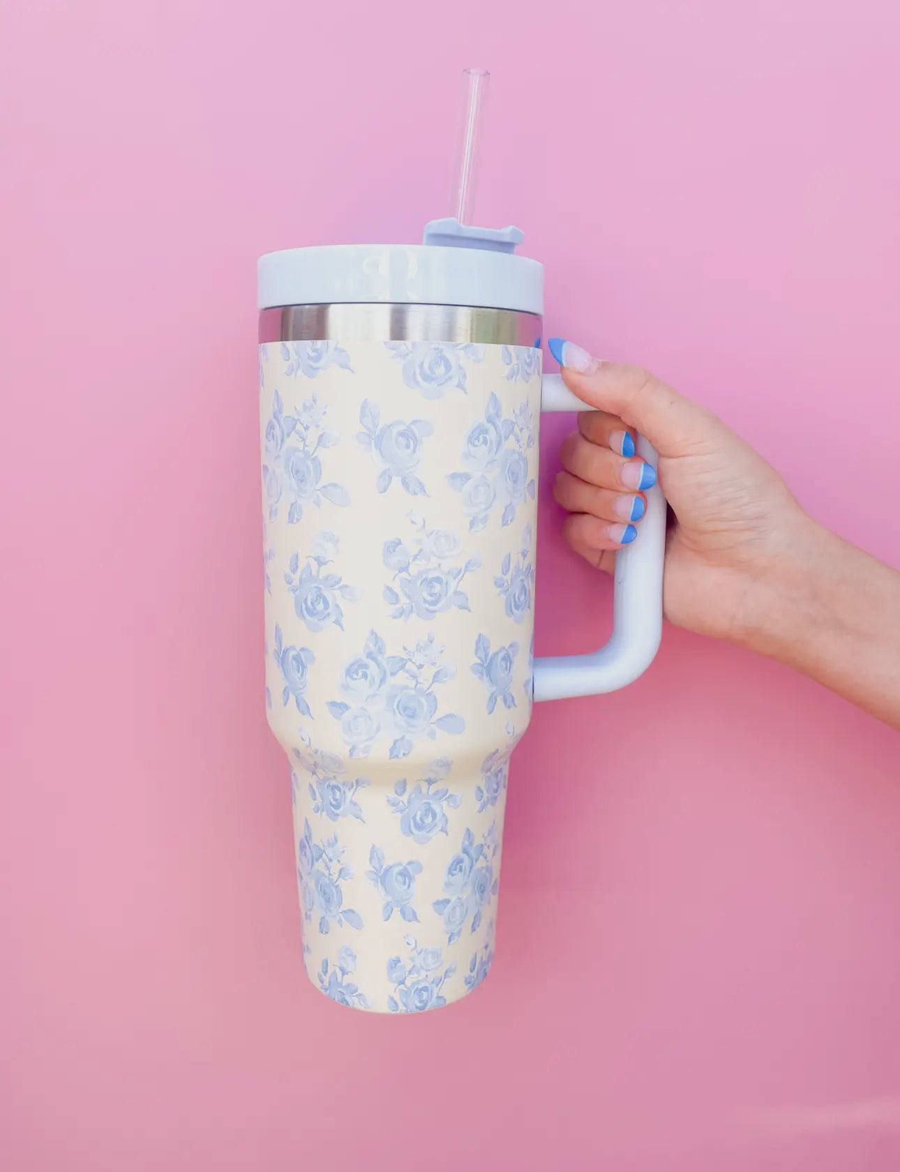 Cream & Blue Floral Tumbler 40oz