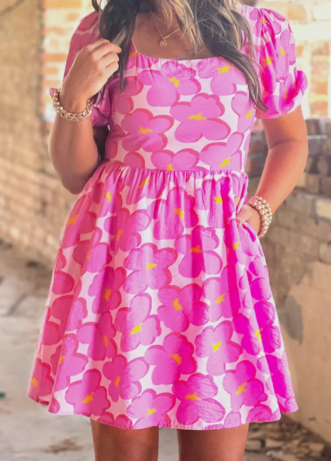Floral Empire Waist Tie Back Dress
