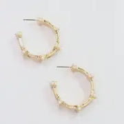 CH Venetian Worn Gold Pearl hoop earrings