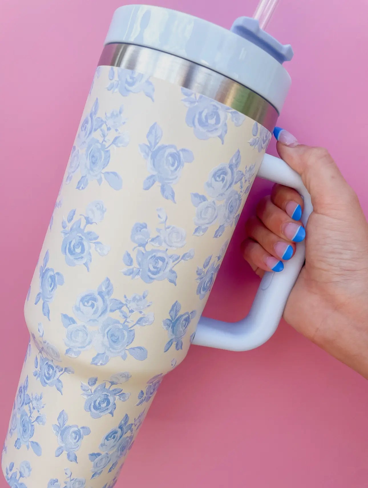 Cream & Blue Floral Tumbler 40oz