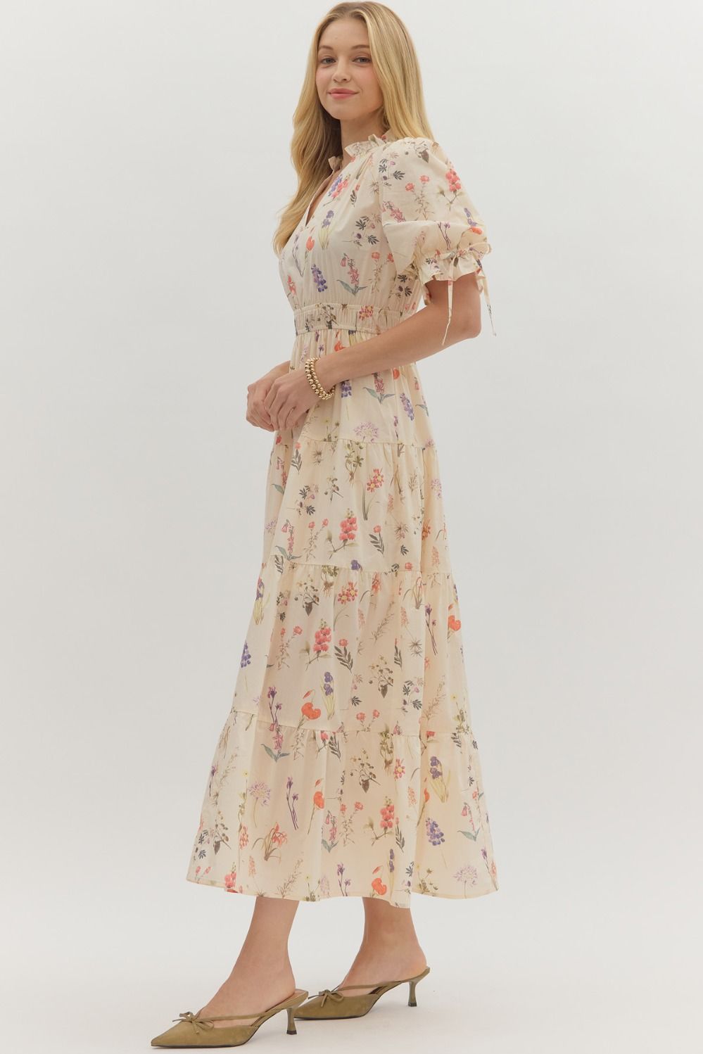 Cream Floral Midi Dress