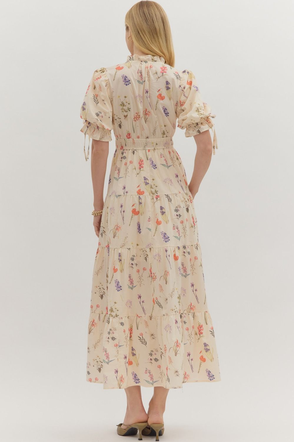 Cream Floral Midi Dress