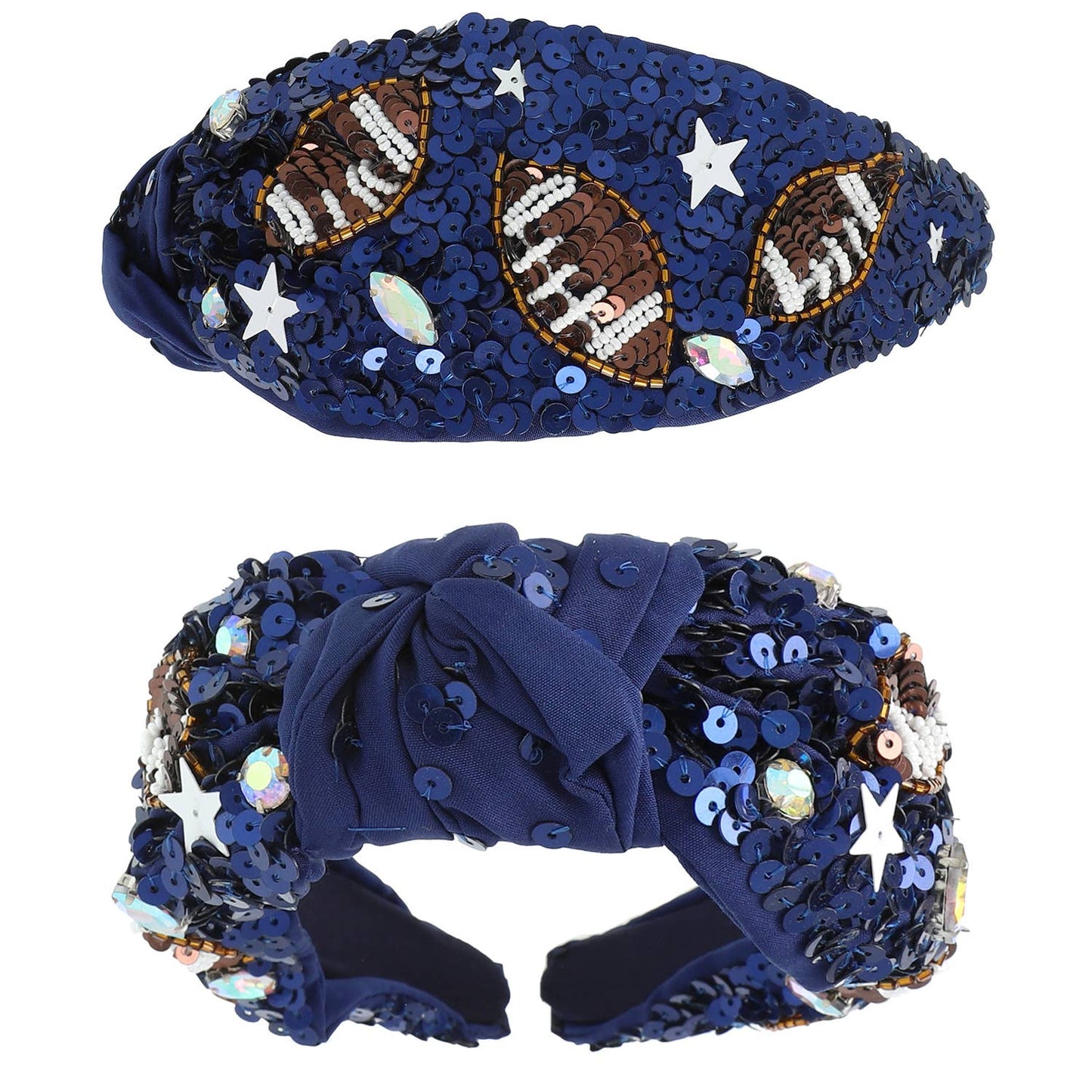 Football Top Knotted Jeweled Beaded Headband : Orange