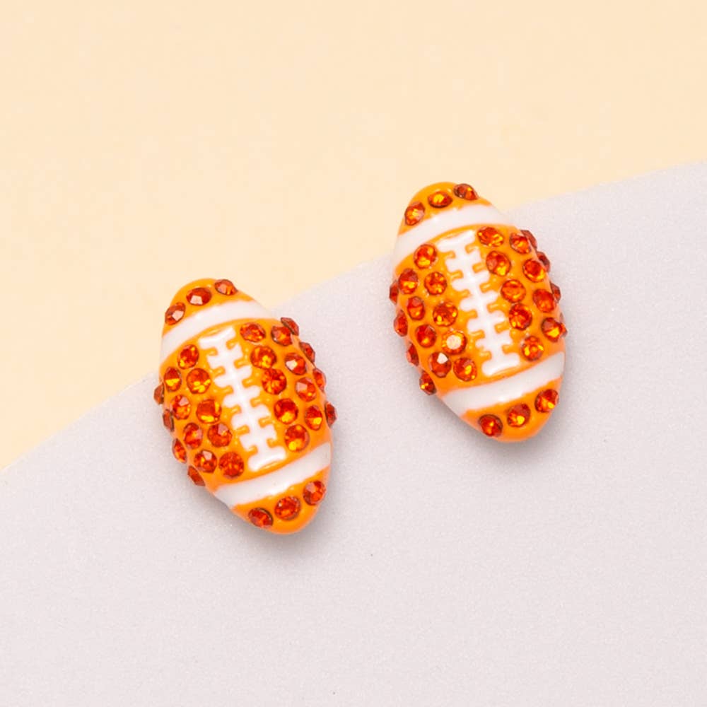 Gameday Two-Tone Rhinestone Pave Football Stud Earrings: Red