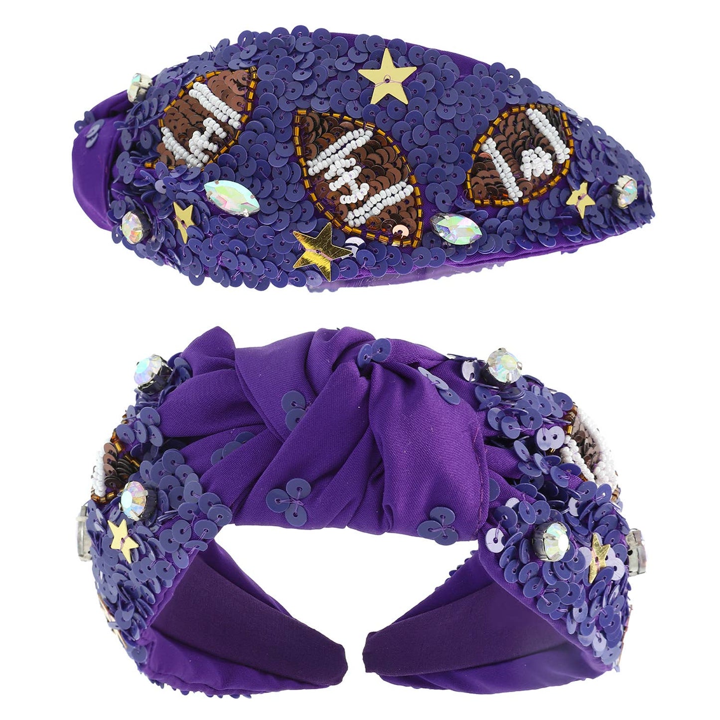 Football Top Knotted Jeweled Beaded Headband : Orange