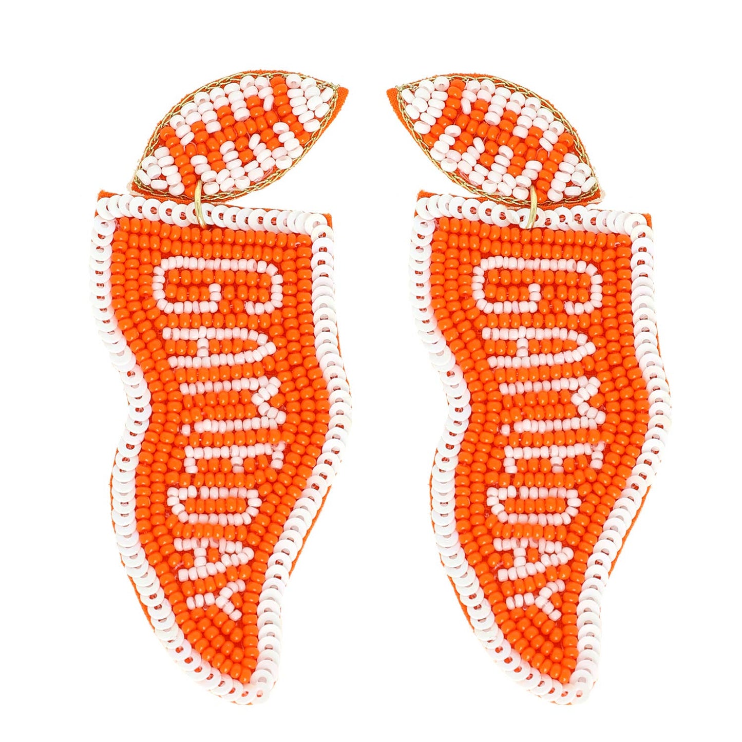 Game Day Letter Beaded Sequins Flag Post Earrings : Purple White