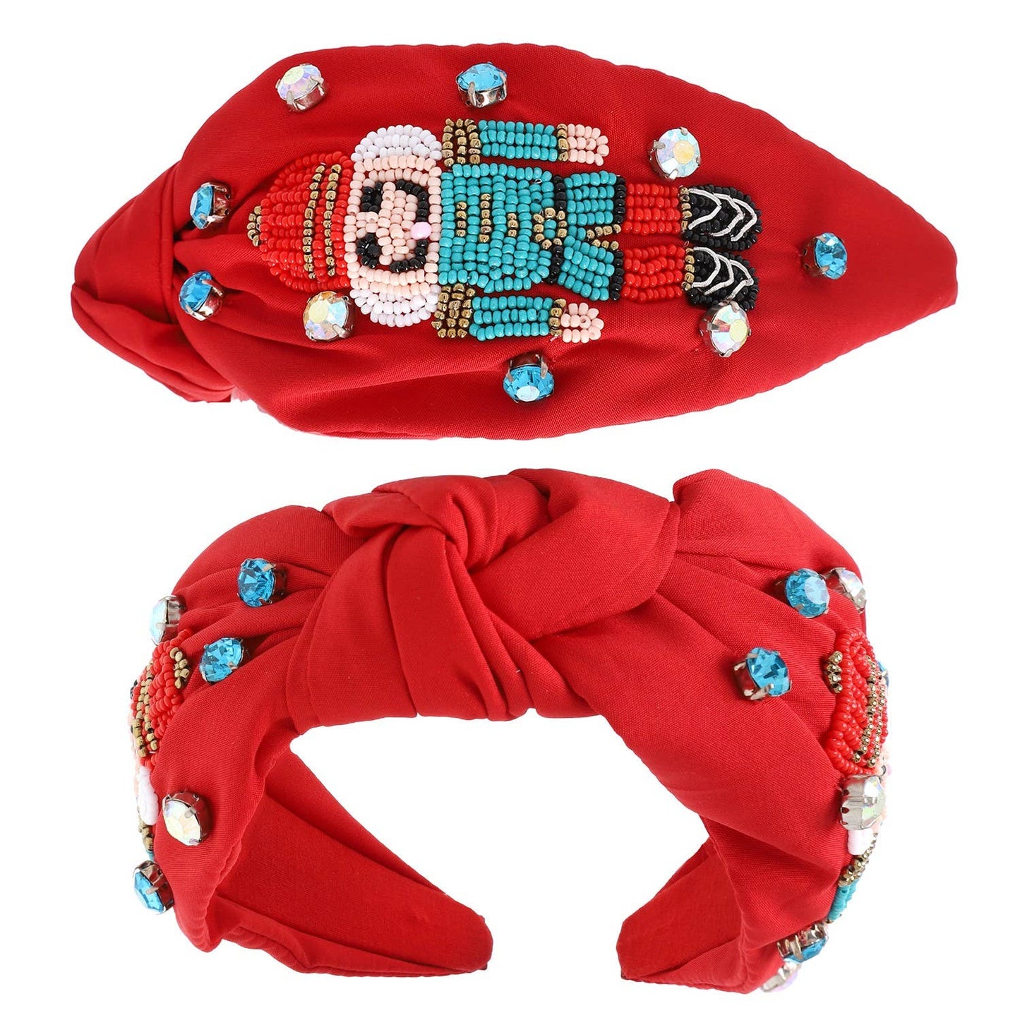 Nutcracker Jeweled Knotted Christmas Headband: Green
