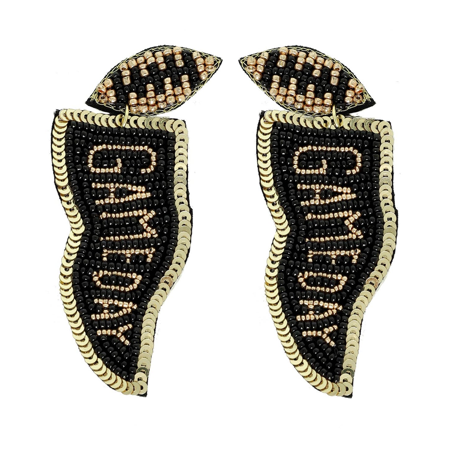 Game Day Letter Beaded Sequins Flag Post Earrings : Purple White