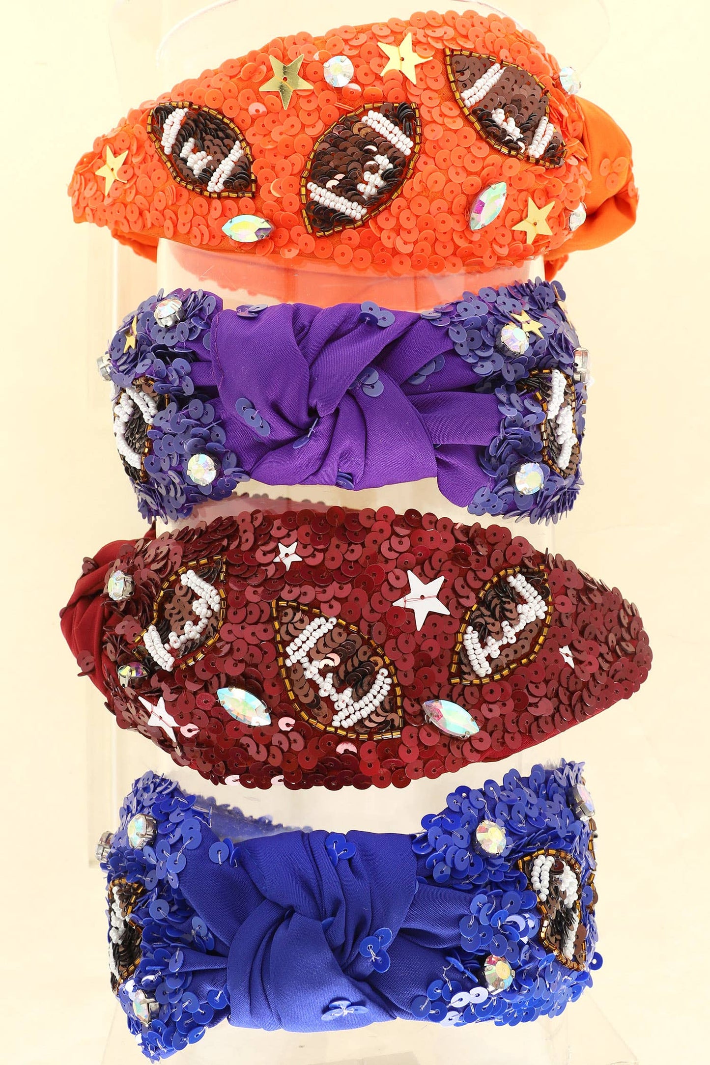 Football Top Knotted Jeweled Beaded Headband : Orange