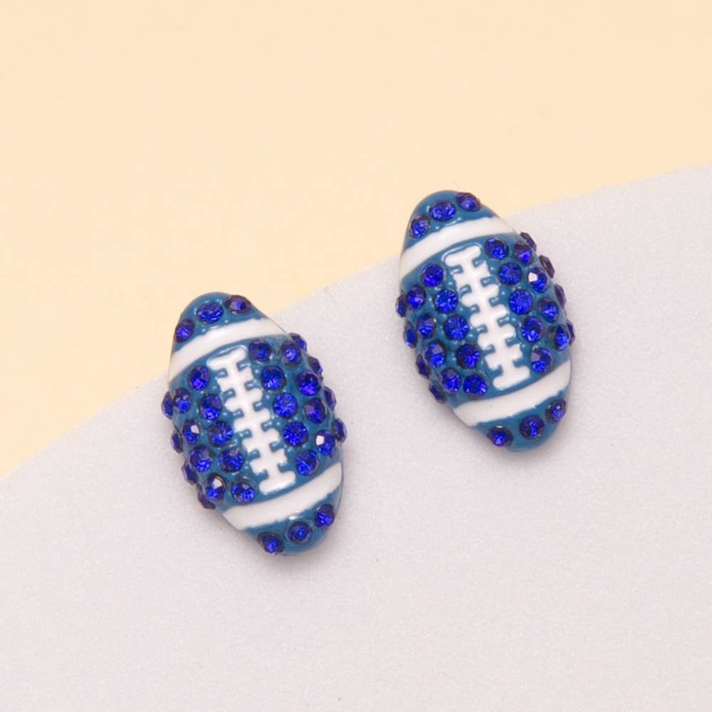 Gameday Two-Tone Rhinestone Pave Football Stud Earrings: Orange