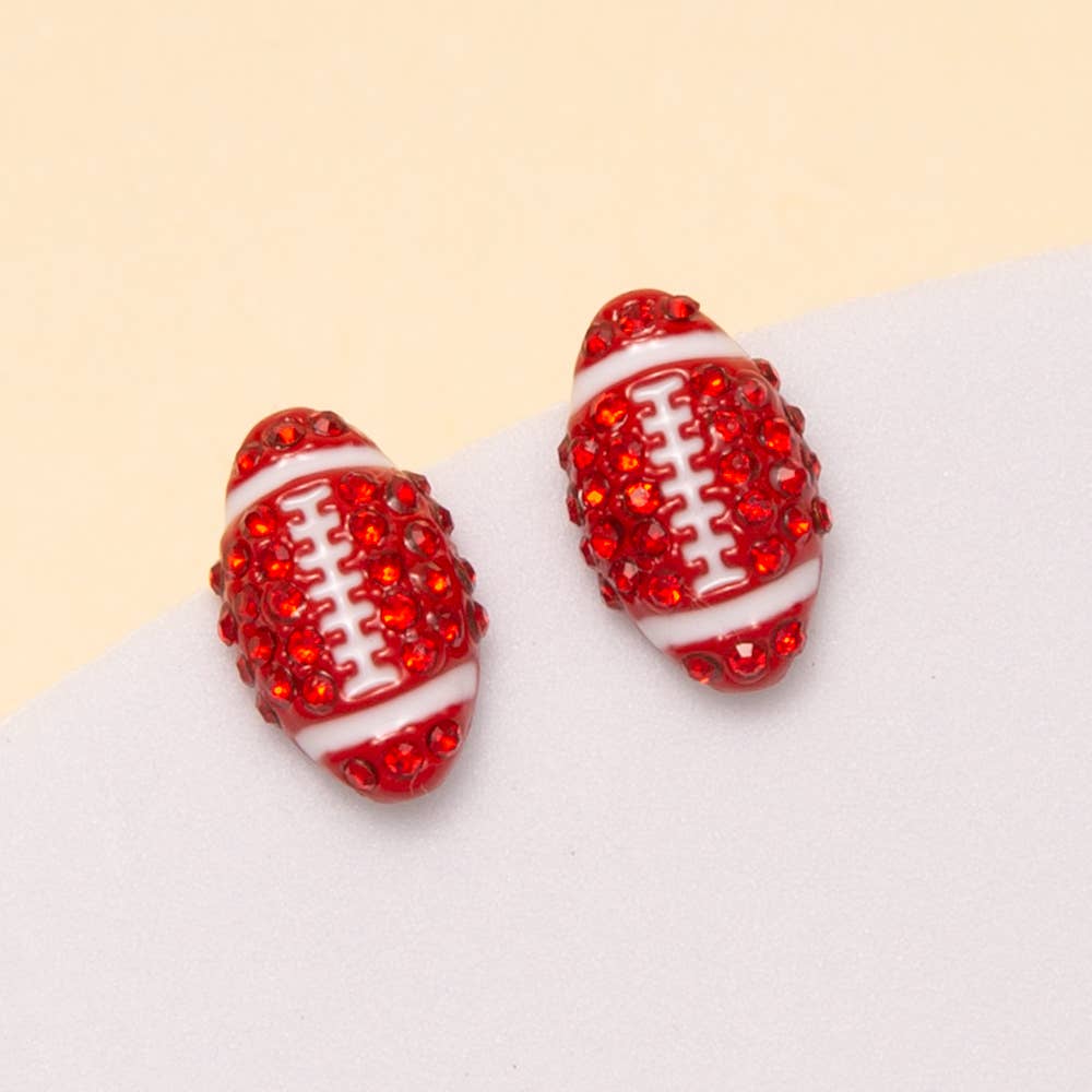 Gameday Two-Tone Rhinestone Pave Football Stud Earrings: Orange