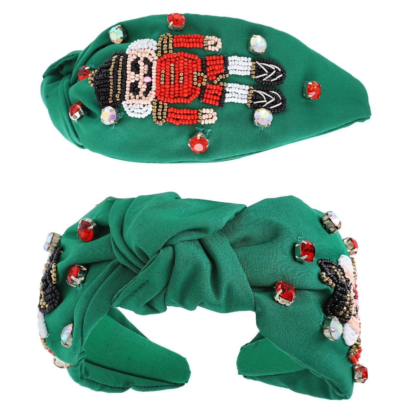 Nutcracker Jeweled Knotted Christmas Headband: Green